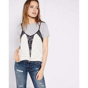 Express Top &. Cami Womens XS Lot Gray Heather T-shirt ivory black lace v-neck